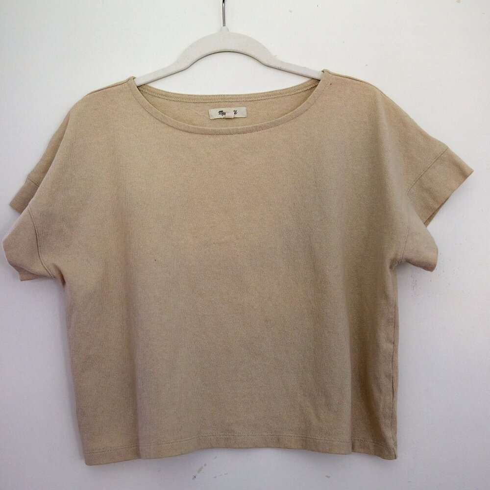 Madewell cap sleeve cropped tan tee M
